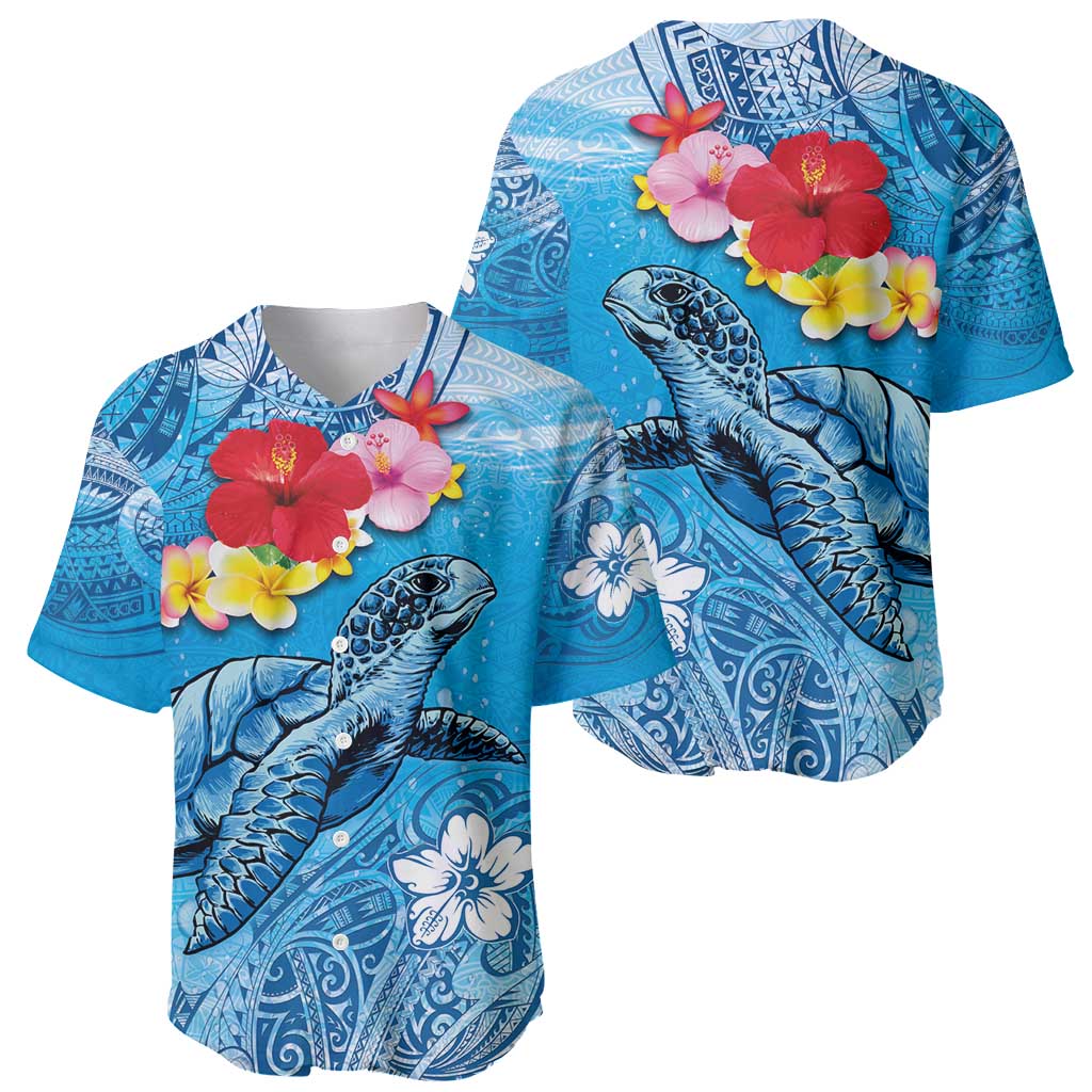Hawaii Sea Turtle and Tropical Flowers Baseball Jersey Polynesian Tattoo Undersea Vibe LT03 - Polynesian Pride