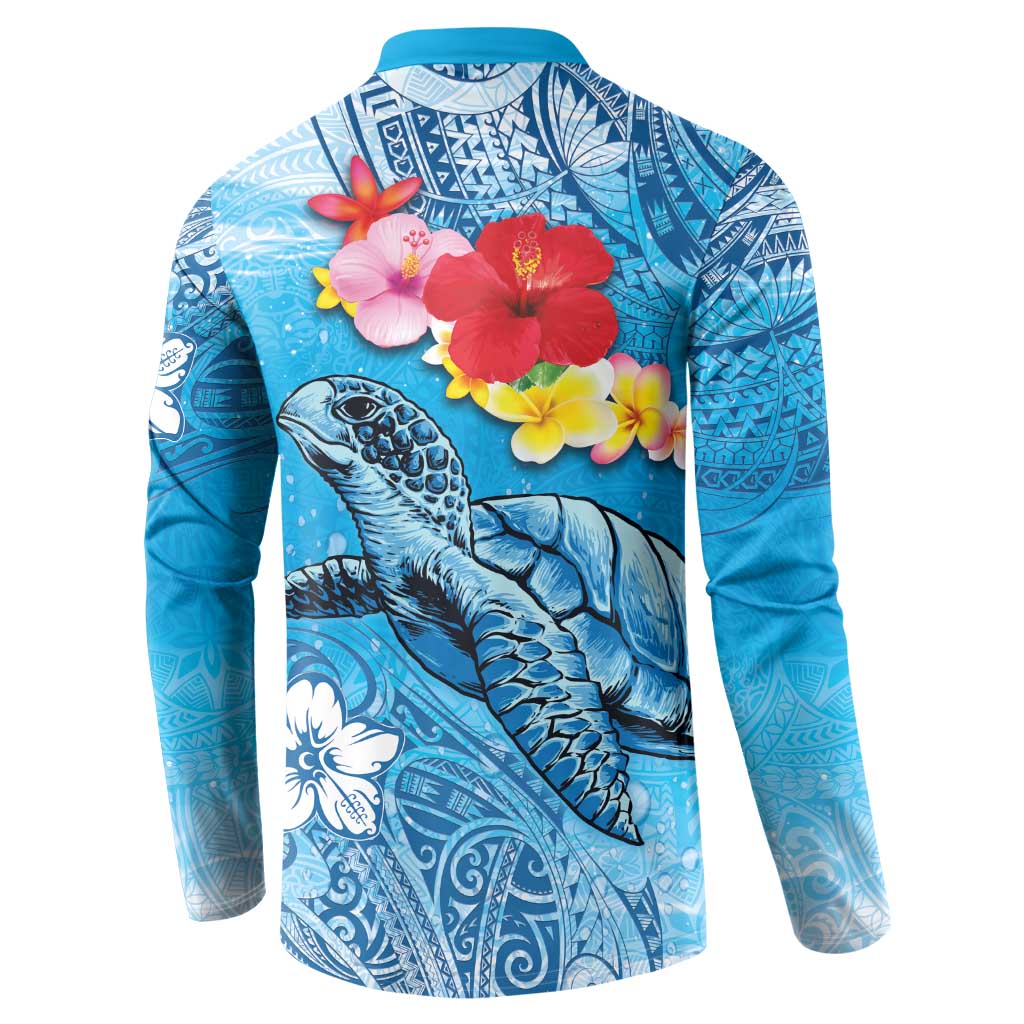 Hawaii Sea Turtle and Tropical Flowers Button Sweatshirt Polynesian Tattoo Undersea Vibe