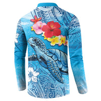 Hawaii Sea Turtle and Tropical Flowers Button Sweatshirt Polynesian Tattoo Undersea Vibe
