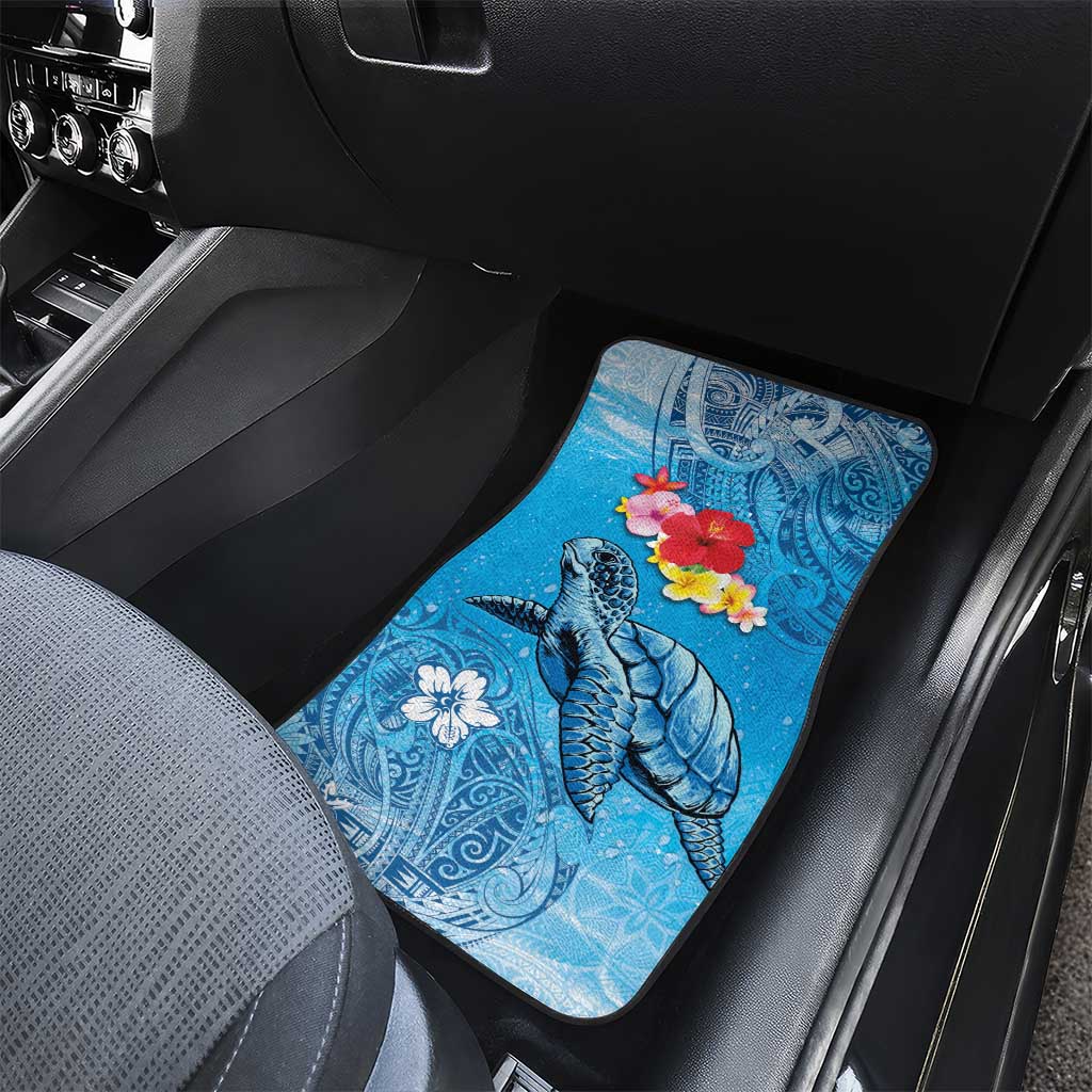 Hawaii Sea Turtle and Tropical Flowers Car Mats Polynesian Tattoo Undersea Vibe