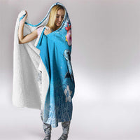 Hawaii Sea Turtle and Tropical Flowers Hooded Blanket Polynesian Tattoo Undersea Vibe