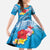 Hawaii Sea Turtle and Tropical Flowers Kid Short Sleeve Dress Polynesian Tattoo Undersea Vibe