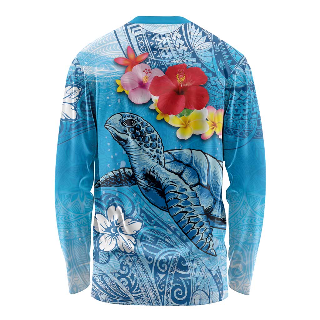 Hawaii Sea Turtle and Tropical Flowers Long Sleeve Shirt Polynesian Tattoo Undersea Vibe LT03 - Polynesian Pride