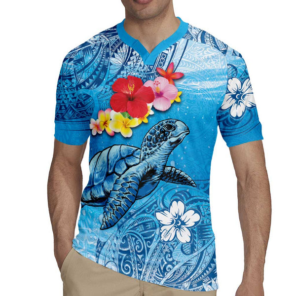 Hawaii Sea Turtle and Tropical Flowers Rugby Jersey Polynesian Tattoo ...