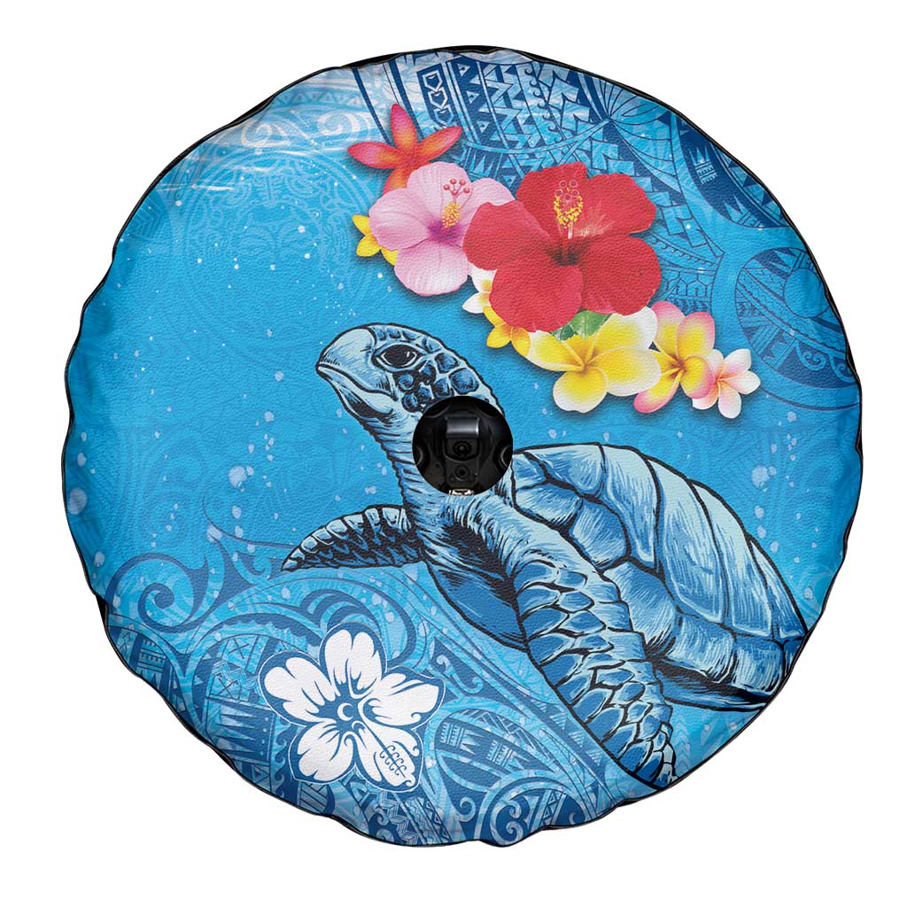Hawaii Sea Turtle and Tropical Flowers Spare Tire Cover Polynesian Tattoo Undersea Vibe