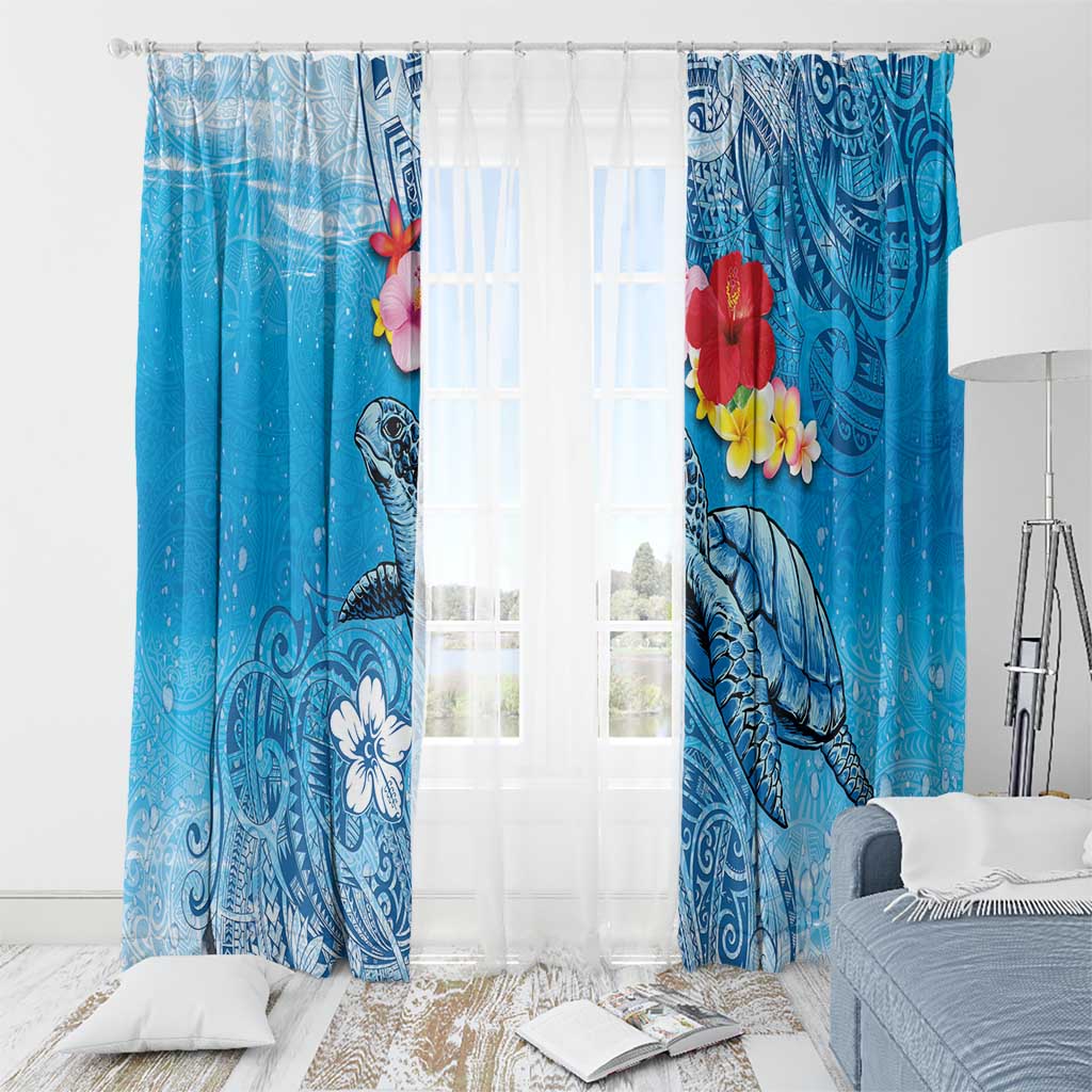Hawaii Sea Turtle and Tropical Flowers Window Curtain Polynesian Tattoo Undersea Vibe