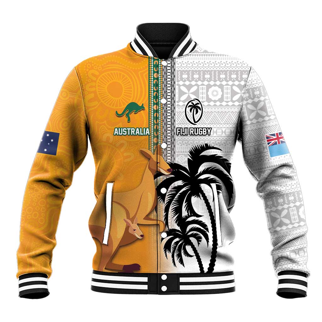 Custom Fiji and Australia Rugby Baseball Jacket Aboriginal and Fijian Masi Pattern