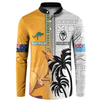 Custom Fiji and Australia Rugby Button Sweatshirt Aboriginal and Fijian Masi Pattern