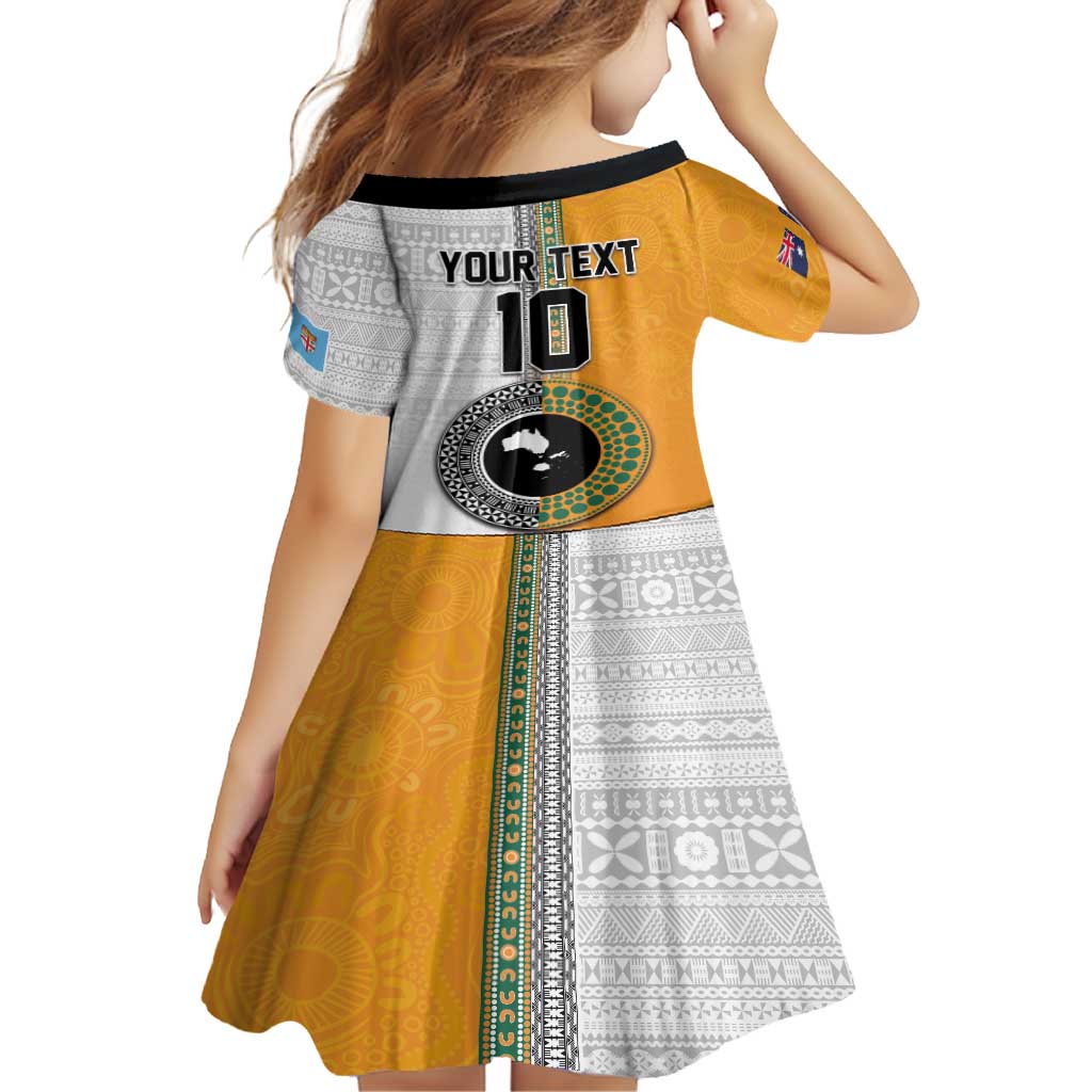 Custom Fiji and Australia Rugby Family Matching Long Sleeve Bodycon Dress and Hawaiian Shirt Aboriginal and Fijian Masi Pattern