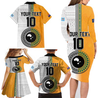 Custom Fiji and Australia Rugby Family Matching Long Sleeve Bodycon Dress and Hawaiian Shirt Aboriginal and Fijian Masi Pattern