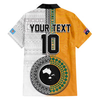 Custom Fiji and Australia Rugby Family Matching Long Sleeve Bodycon Dress and Hawaiian Shirt Aboriginal and Fijian Masi Pattern