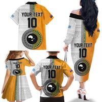 Custom Fiji and Australia Rugby Family Matching Off The Shoulder Long Sleeve Dress and Hawaiian Shirt Aboriginal and Fijian Masi Pattern