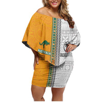 Custom Fiji and Australia Rugby Family Matching Off Shoulder Short Dress and Hawaiian Shirt Aboriginal and Fijian Masi Pattern