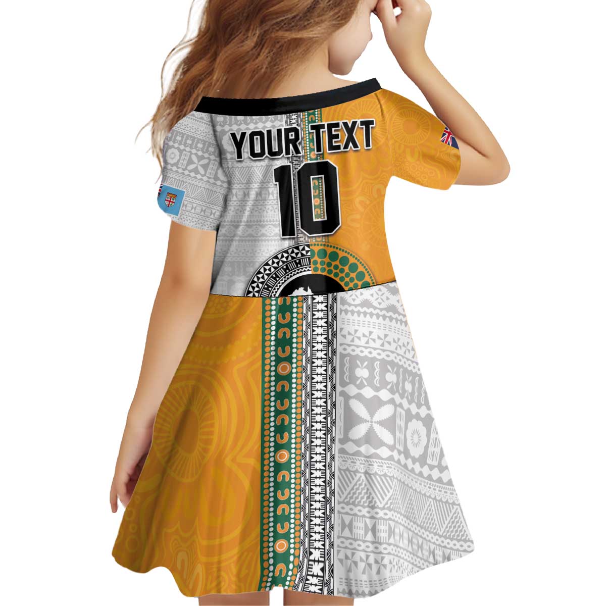 Custom Fiji and Australia Rugby Kid Short Sleeve Dress Aboriginal and Fijian Masi Pattern