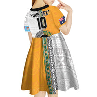Custom Fiji and Australia Rugby Kid Short Sleeve Dress Aboriginal and Fijian Masi Pattern