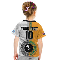 Custom Fiji and Australia Rugby Kid T Shirt Aboriginal and Fijian Masi Pattern