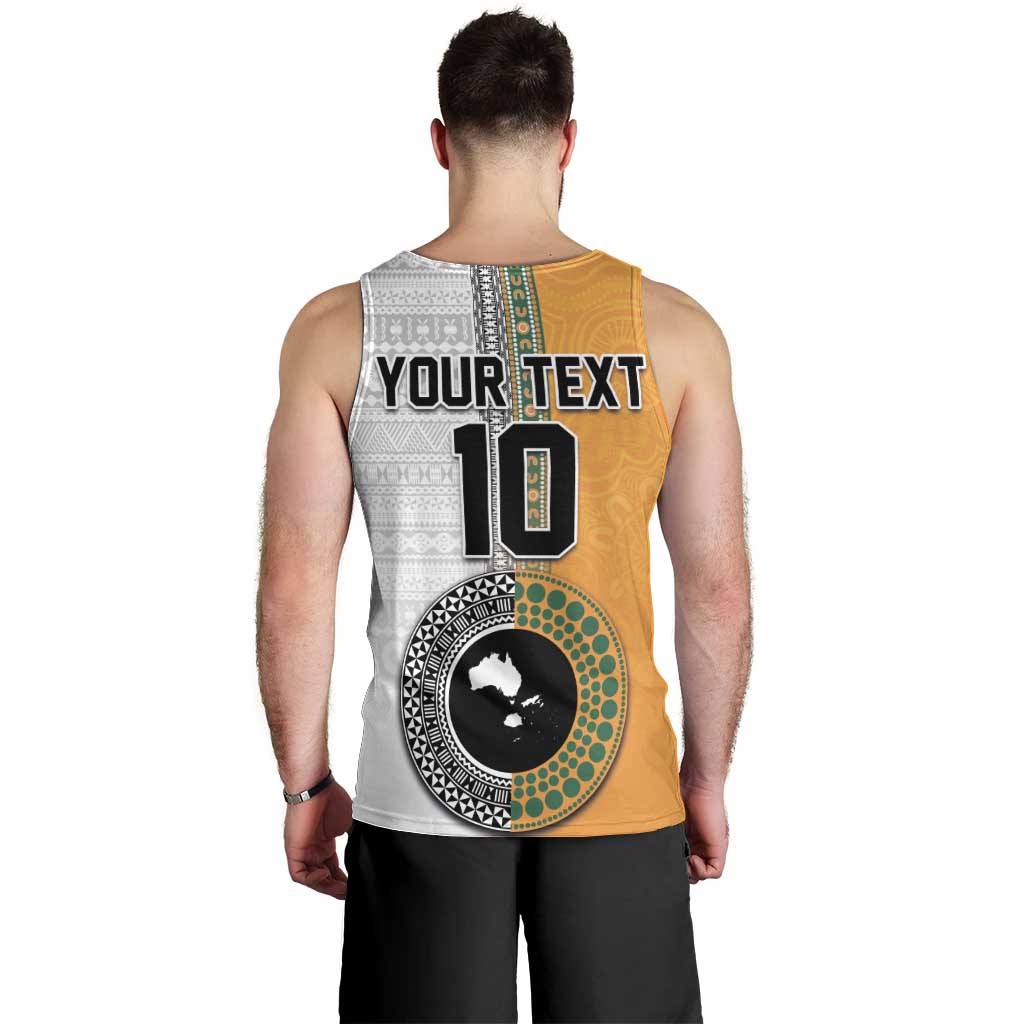 Custom Fiji and Australia Rugby Men Tank Top Aboriginal and Fijian Masi Pattern
