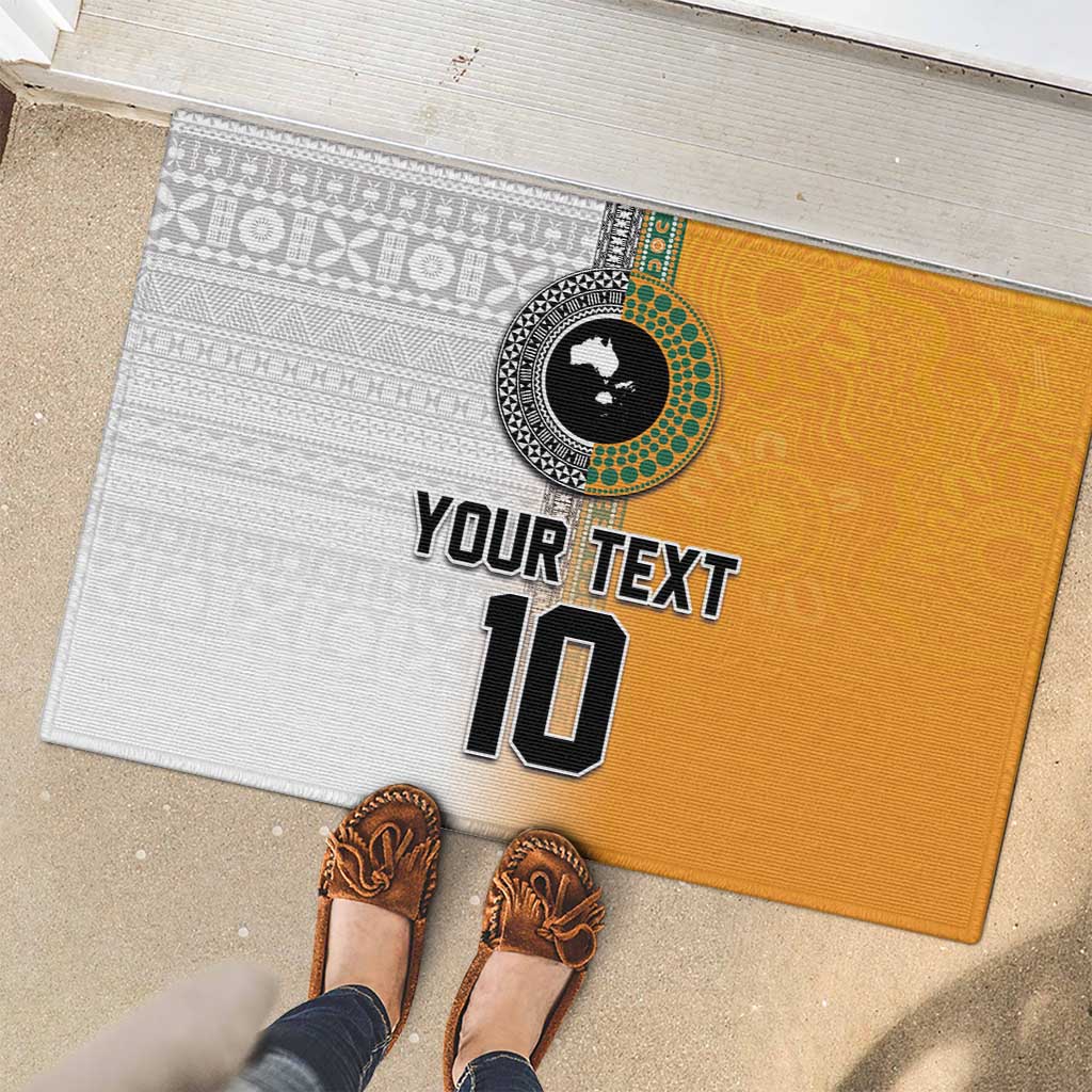 Custom Fiji and Australia Rugby Rubber Doormat Aboriginal and Fijian Masi Pattern