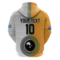 Custom Fiji and Australia Rugby Zip Hoodie Aboriginal and Fijian Masi Pattern LT03 - Polynesian Pride