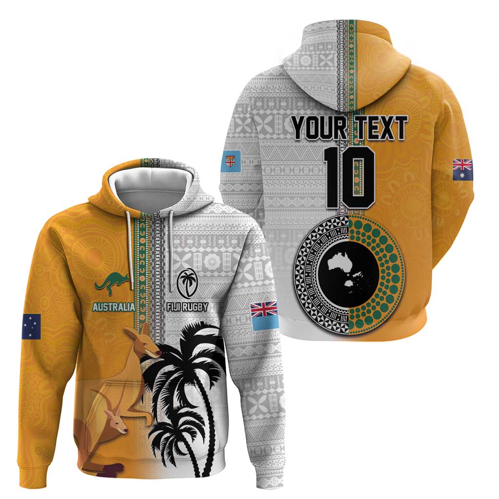 Custom Fiji and Australia Rugby Zip Hoodie Aboriginal and Fijian Masi Pattern LT03 - Polynesian Pride