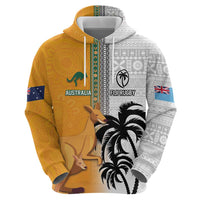 Custom Fiji and Australia Rugby Zip Hoodie Aboriginal and Fijian Masi Pattern LT03 - Polynesian Pride