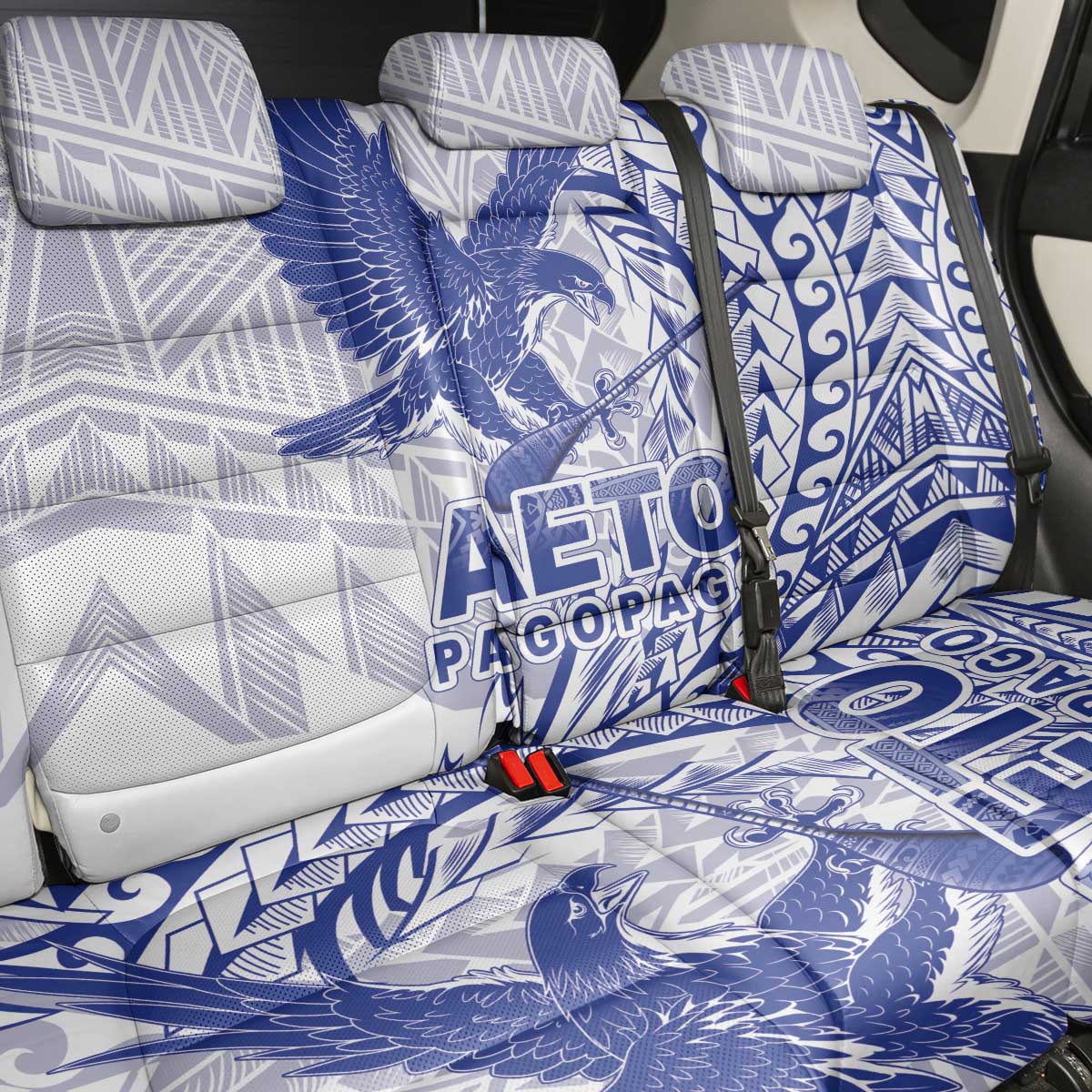 Samoa Pago Pago Aeto Back Car Seat Cover Wingstyle Blue-White Color - Polynesian Pride