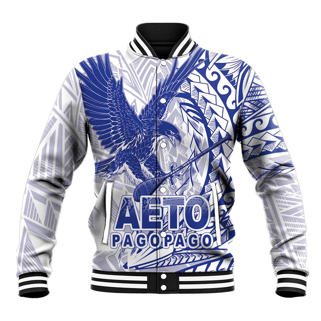American Samoa Pago Pago Aeto Baseball Jacket Wingstyle Blue-White Color LT03 Unisex White - Polynesian Pride