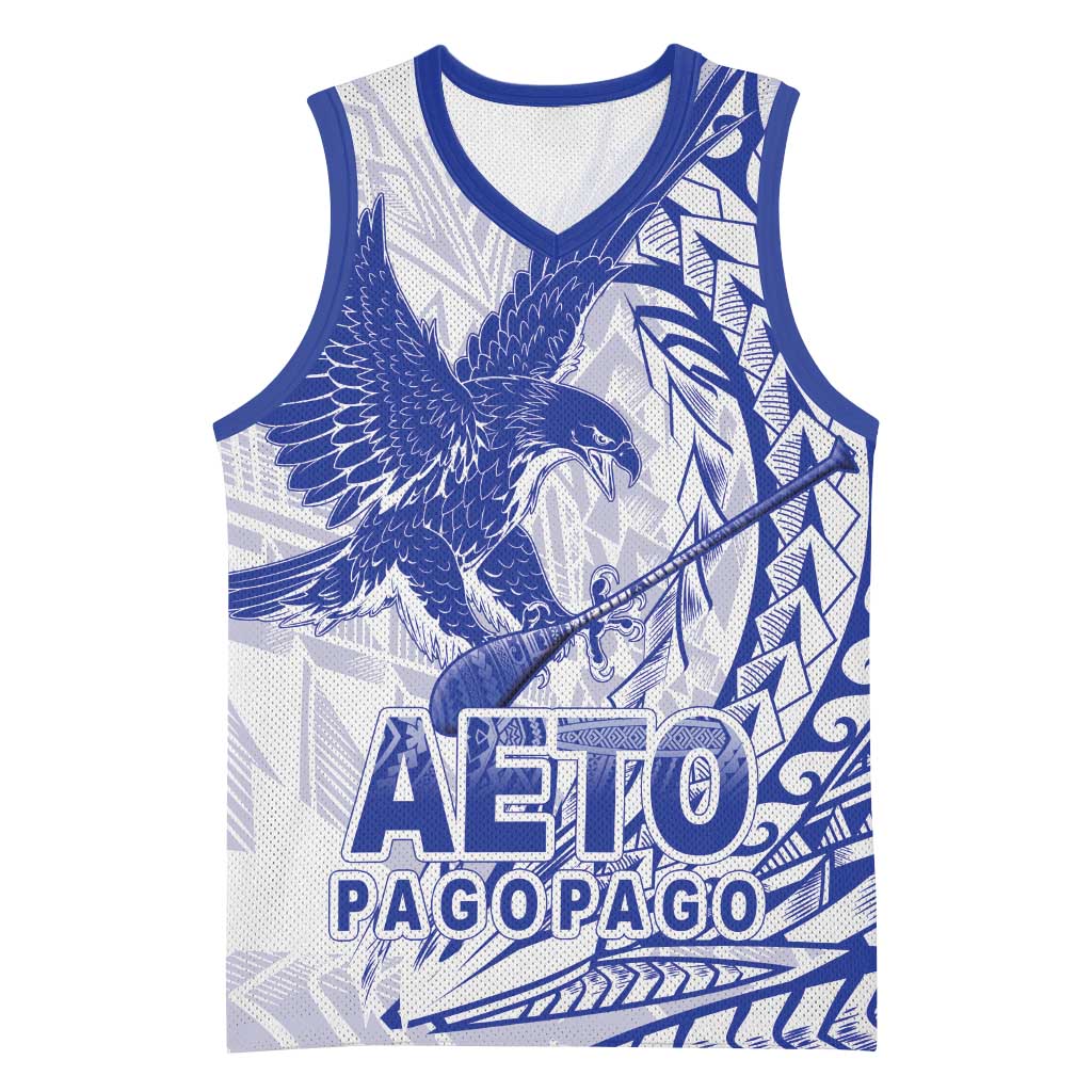 American Samoa Pago Pago Aeto Basketball Jersey Wingstyle Blue-White Color LT03 Unisex White - Polynesian Pride