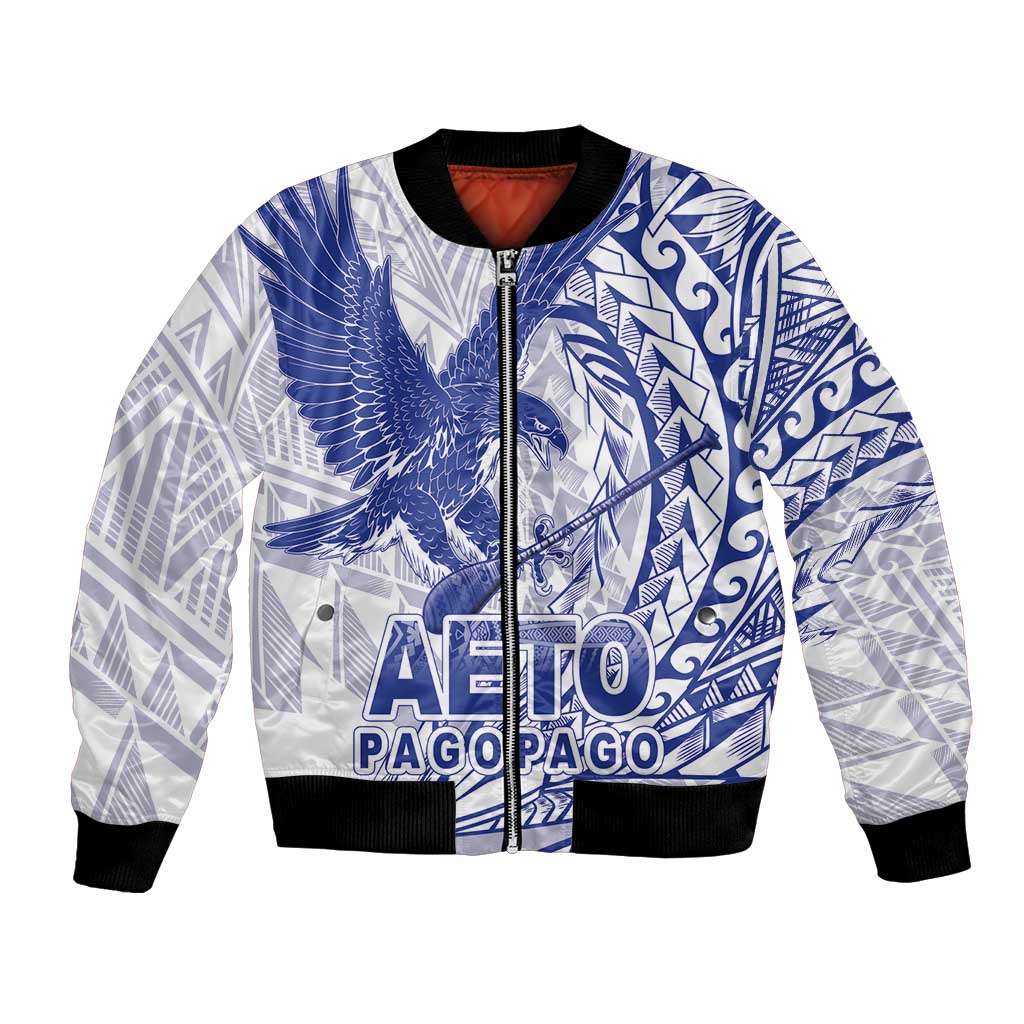 American Samoa Pago Pago Aeto Bomber Jacket Wingstyle Blue-White Color LT03 Unisex White - Polynesian Pride