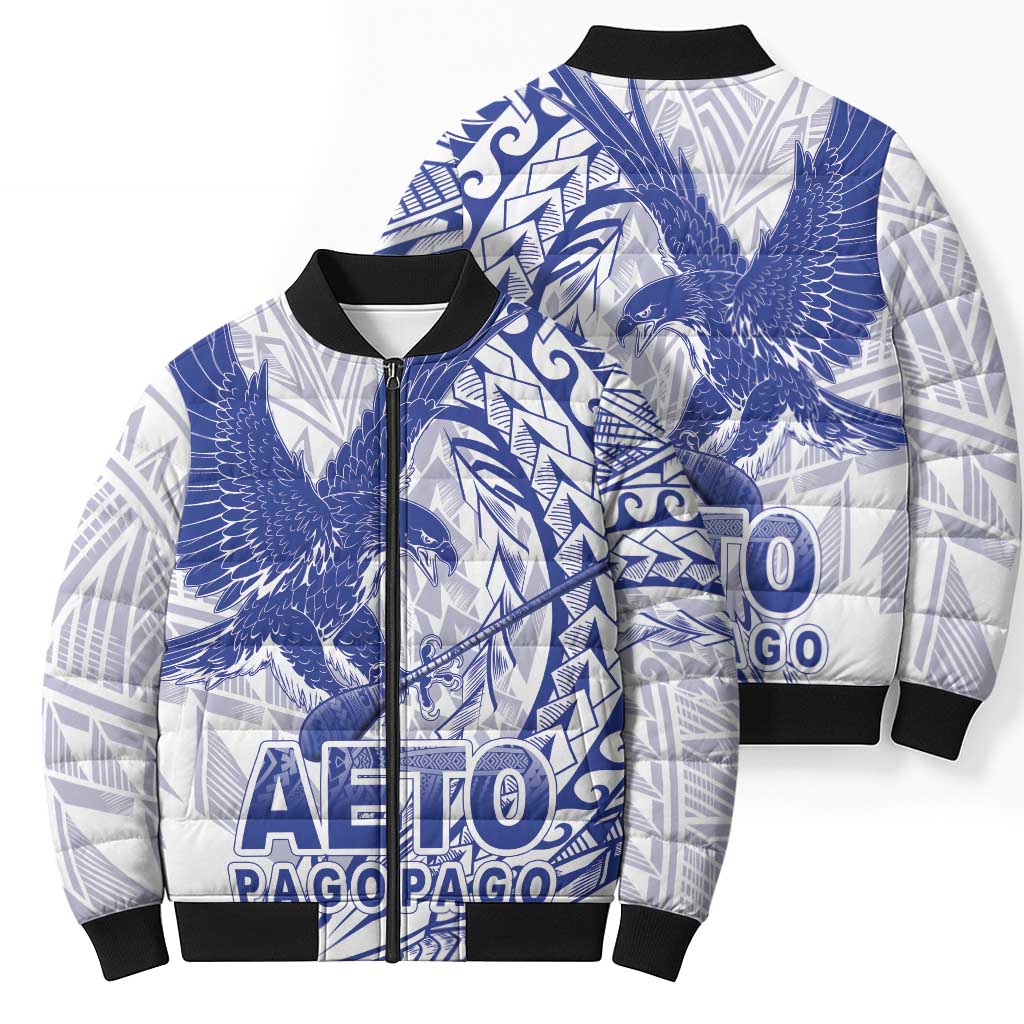 Samoa Pago Pago Aeto Bomber Puffer Jacket Wingstyle Blue-White Color - Polynesian Pride