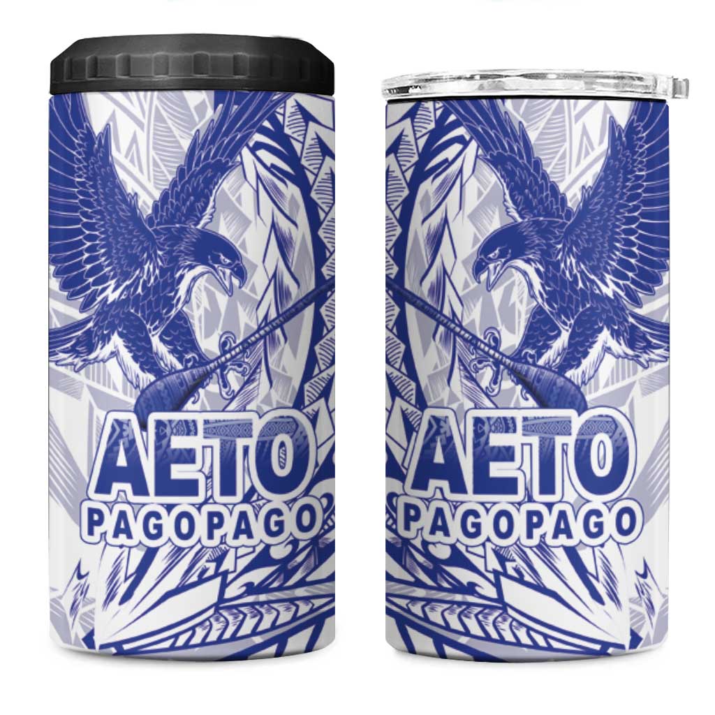American Samoa Pago Pago Aeto 4 in 1 Can Cooler Tumbler Wingstyle Blue-White Color LT03 One Size: 16 oz White - Polynesian Pride
