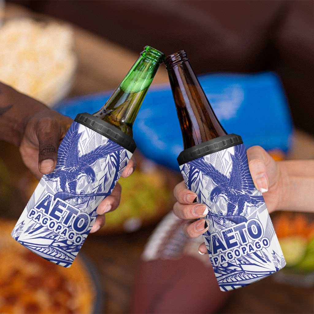 Samoa Pago Pago Aeto 4 in 1 Can Cooler Tumbler Wingstyle Blue-White Color - Polynesian Pride