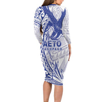 Samoa Pago Pago Aeto Family Matching Long Sleeve Bodycon Dress and Hawaiian Shirt Wingstyle Blue-White Color - Polynesian Pride