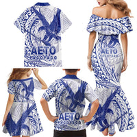 Samoa Pago Pago Aeto Family Matching Mermaid Dress and Hawaiian Shirt Wingstyle Blue-White Color - Polynesian Pride