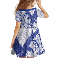 Samoa Pago Pago Aeto Family Matching Off The Shoulder Long Sleeve Dress and Hawaiian Shirt Wingstyle Blue-White Color - Polynesian Pride