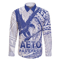 Samoa Pago Pago Aeto Family Matching Off Shoulder Short Dress and Hawaiian Shirt Wingstyle Blue-White Color - Polynesian Pride