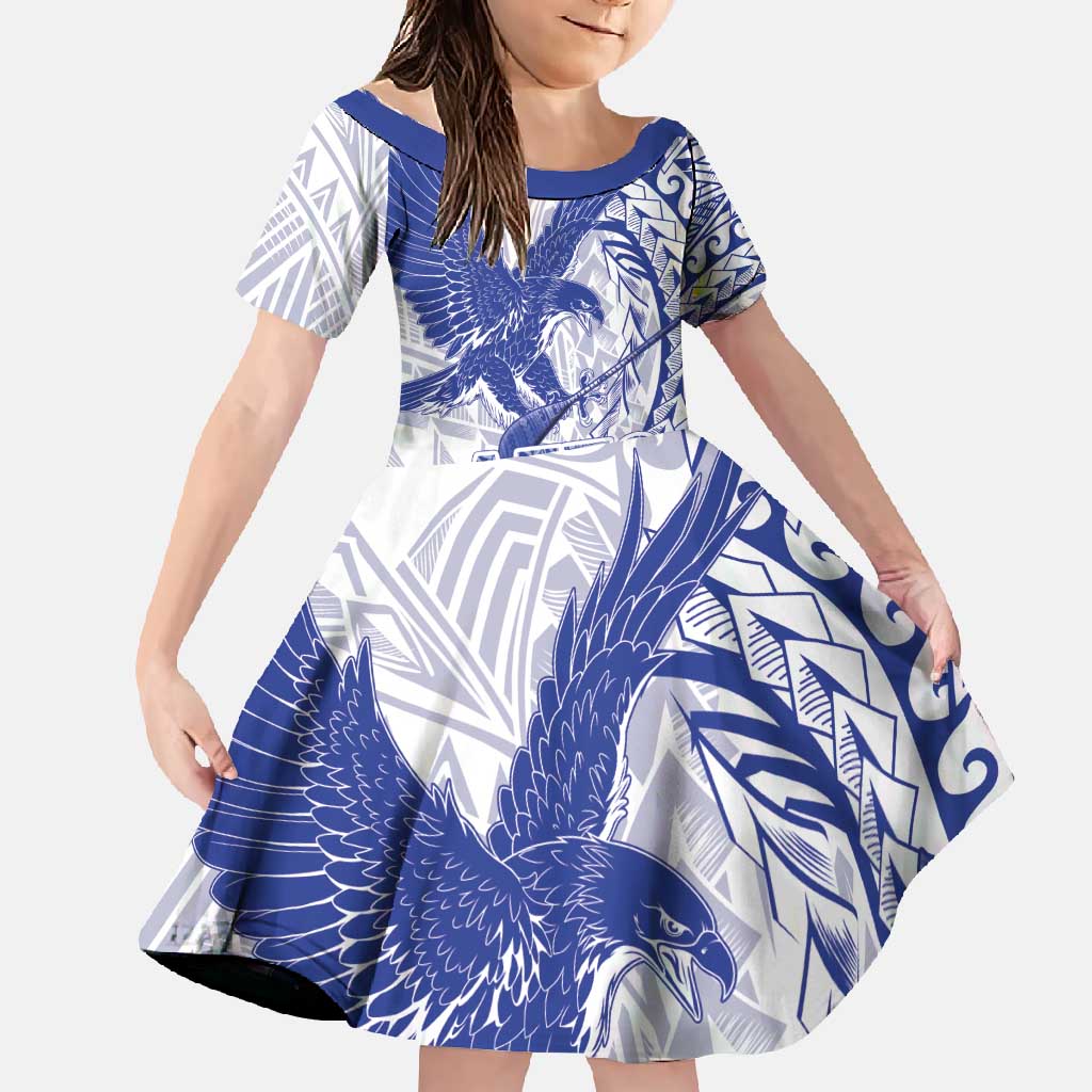 Samoa Pago Pago Aeto Family Matching Short Sleeve Bodycon Dress and Hawaiian Shirt Wingstyle Blue-White Color - Polynesian Pride