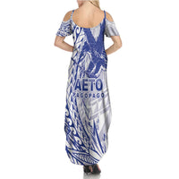 Samoa Pago Pago Aeto Family Matching Summer Maxi Dress and Hawaiian Shirt Wingstyle Blue-White Color - Polynesian Pride