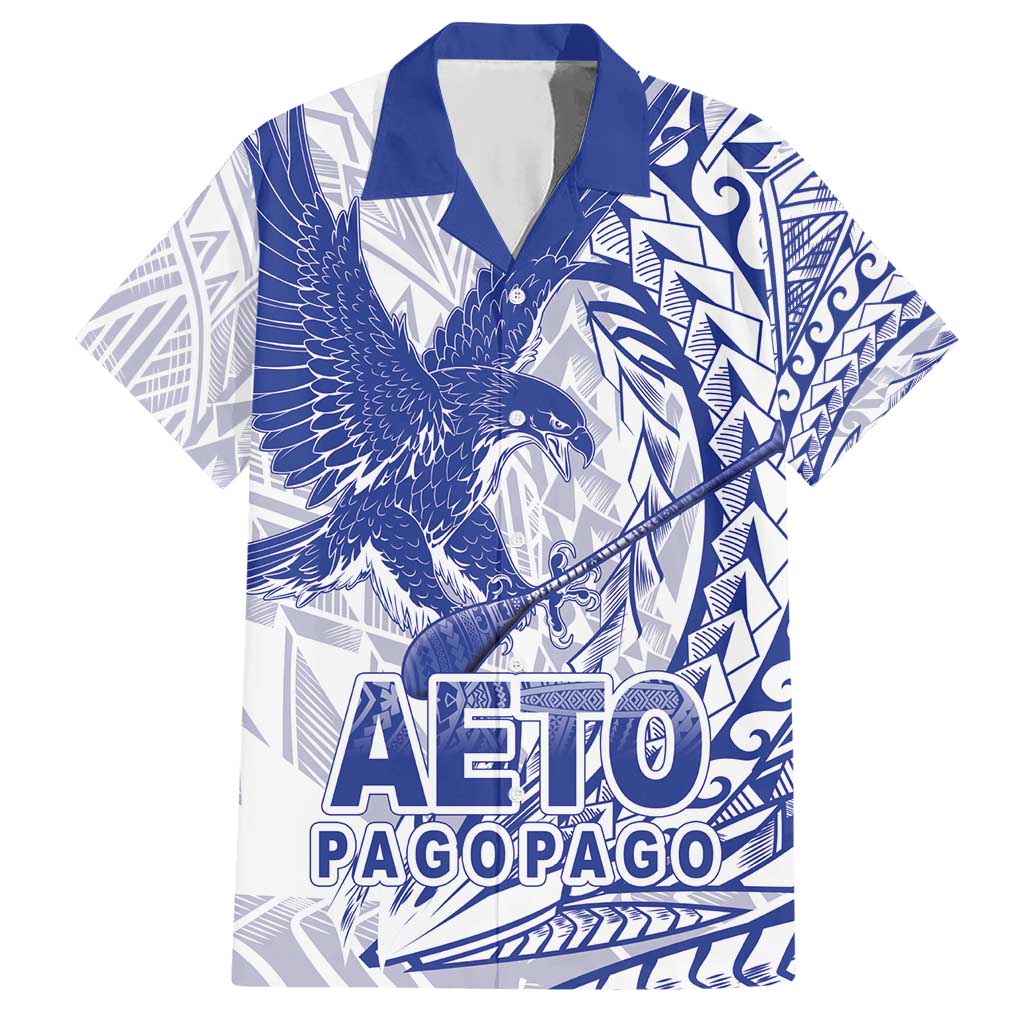 American Samoa Pago Pago Aeto Hawaiian Shirt Wingstyle Blue-White Color LT03 White - Polynesian Pride