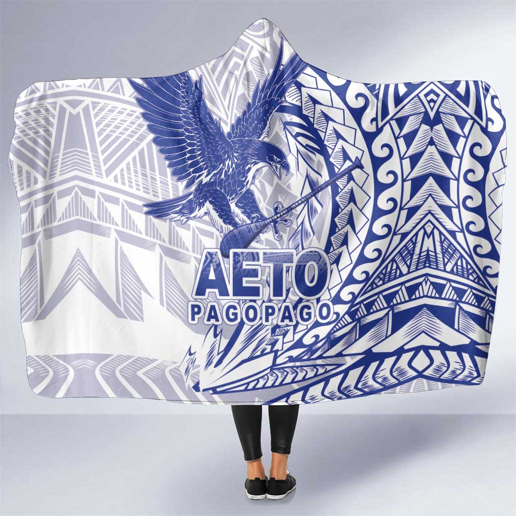 American Samoa Pago Pago Aeto Hooded Blanket Wingstyle Blue-White Color LT03 One Size White - Polynesian Pride