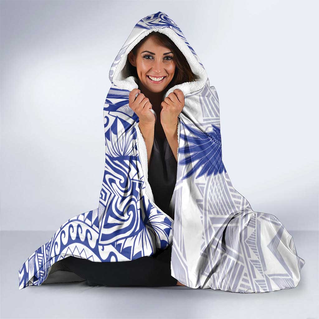 Samoa Pago Pago Aeto Hooded Blanket Wingstyle Blue-White Color - Polynesian Pride