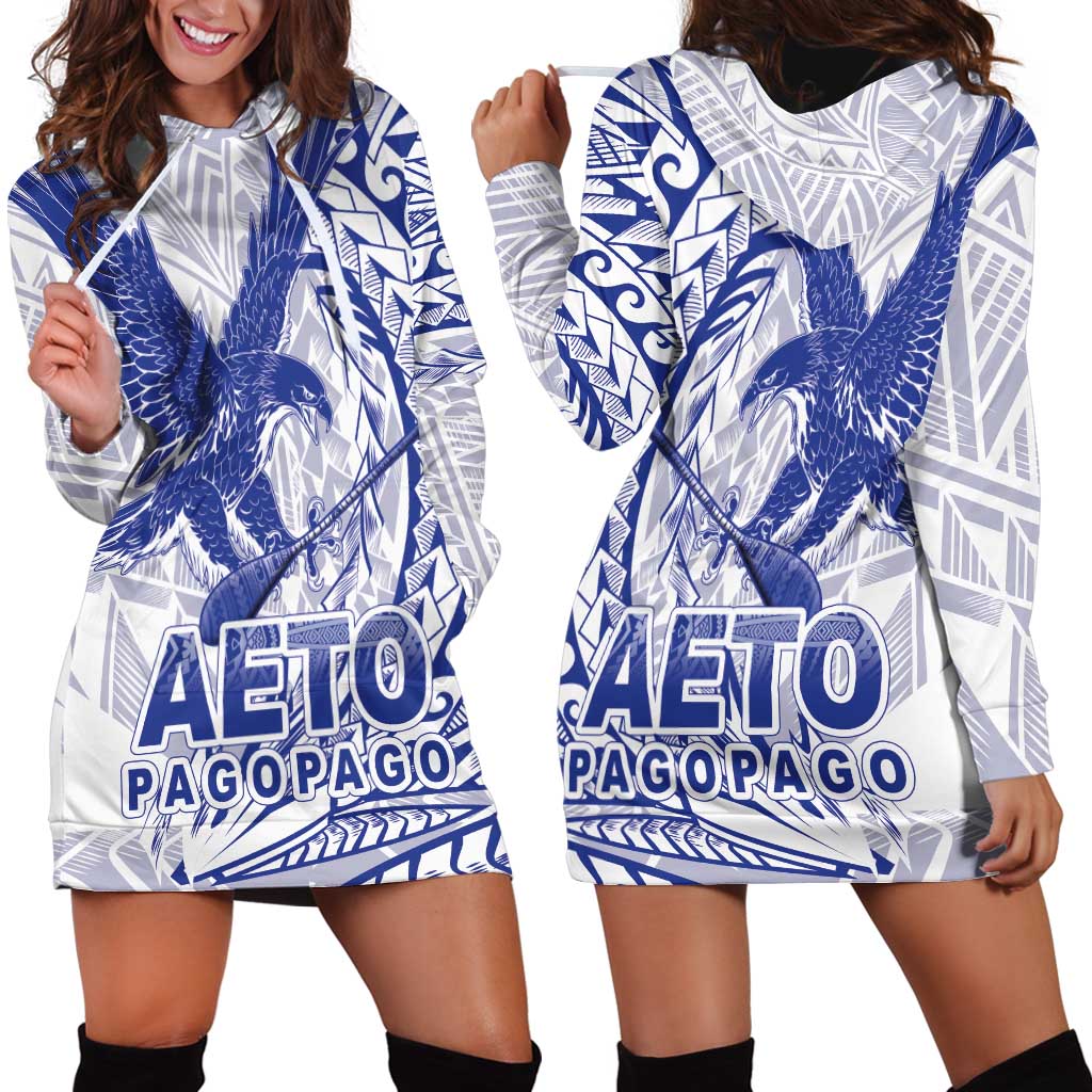 American Samoa Pago Pago Aeto Hoodie Dress Wingstyle Blue-White Color LT03 - Polynesian Pride