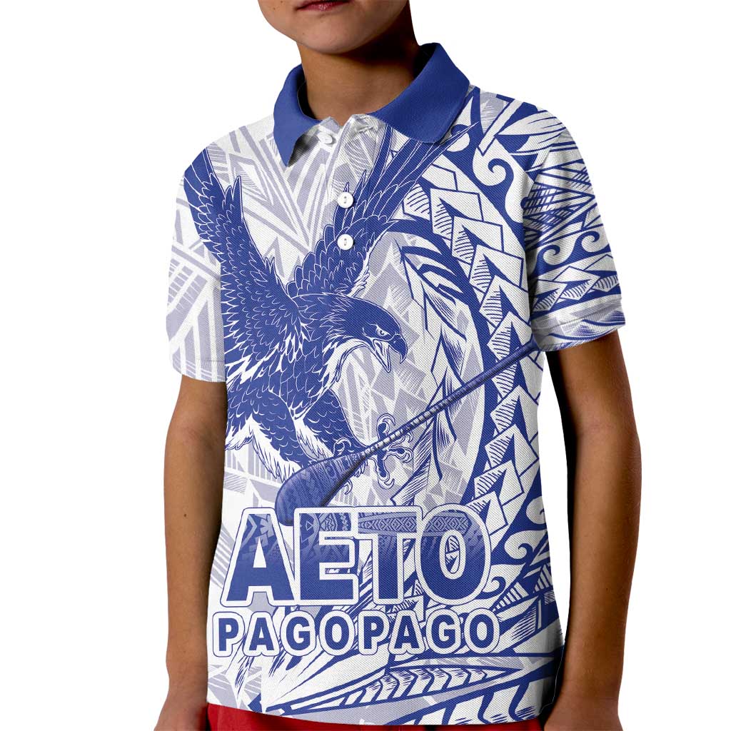 American Samoa Pago Pago Aeto Kid Polo Shirt Wingstyle Blue-White Color LT03 Kid White - Polynesian Pride