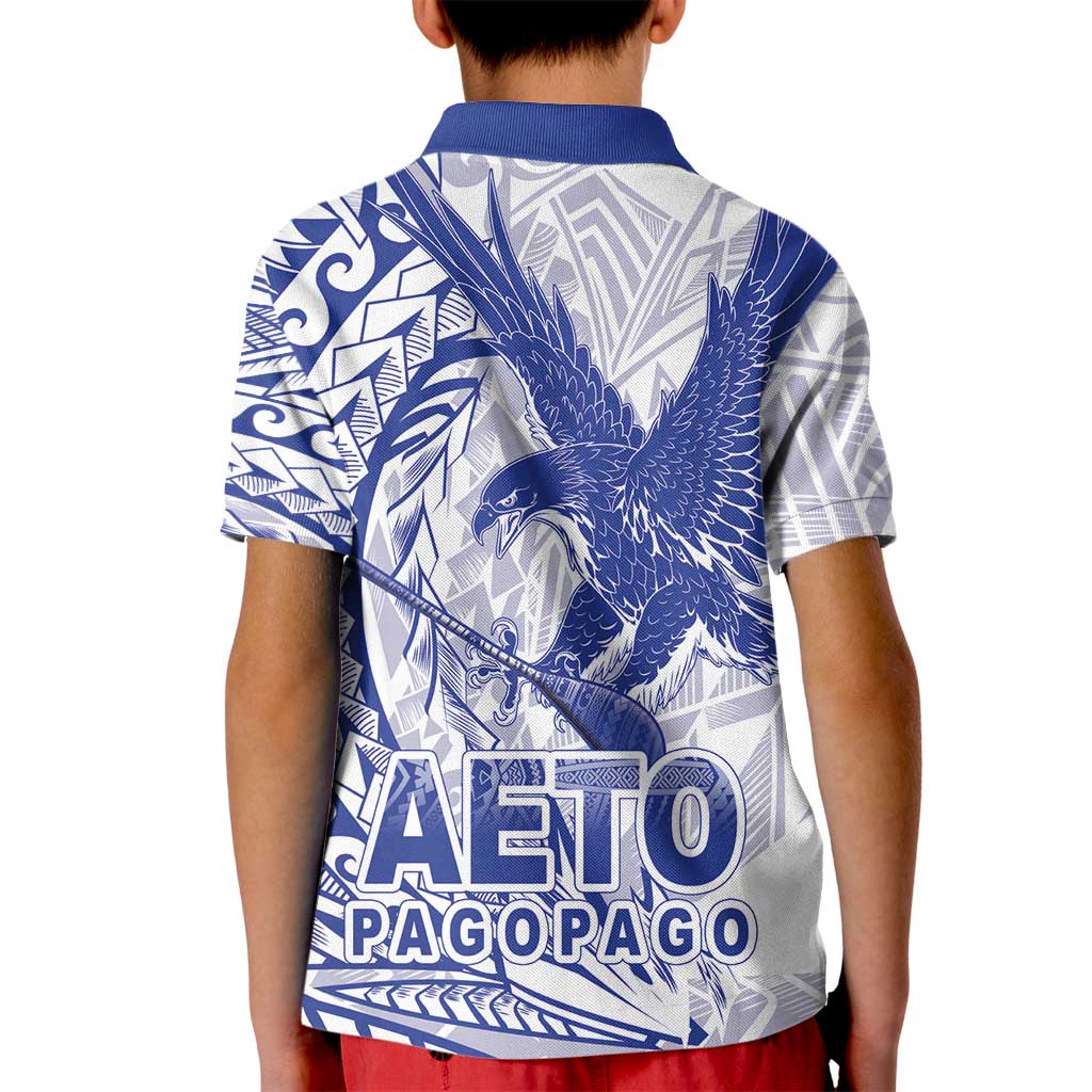 American Samoa Pago Pago Aeto Kid Polo Shirt Wingstyle Blue-White Color LT03 - Polynesian Pride