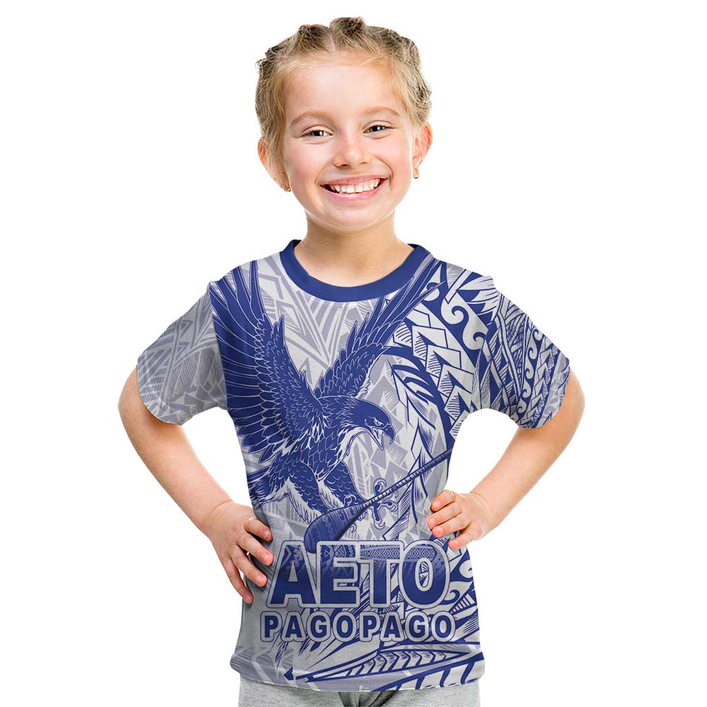 American Samoa Pago Pago Aeto Kid T Shirt Wingstyle Blue-White Color LT03 White - Polynesian Pride