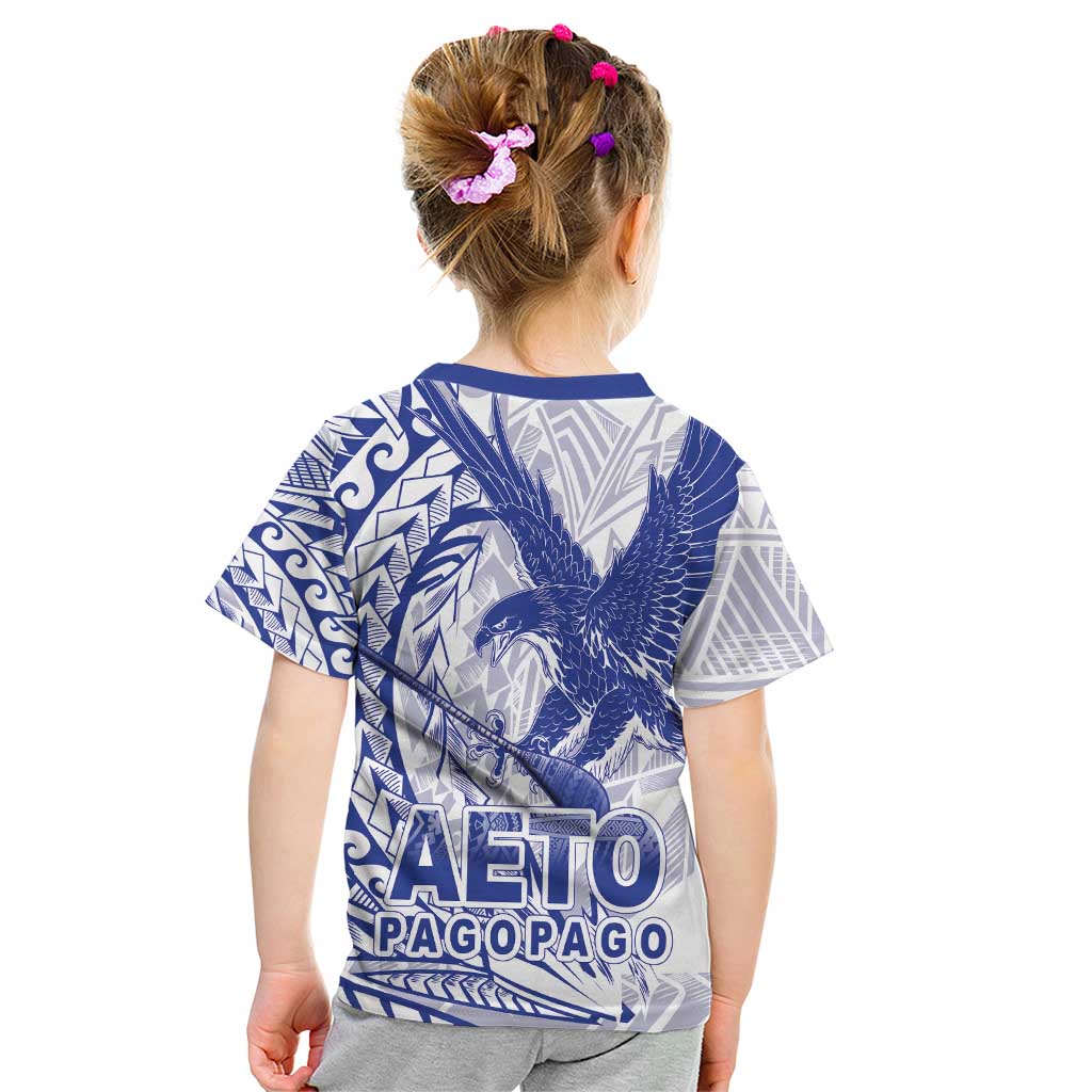 American Samoa Pago Pago Aeto Kid T Shirt Wingstyle Blue-White Color LT03 - Polynesian Pride