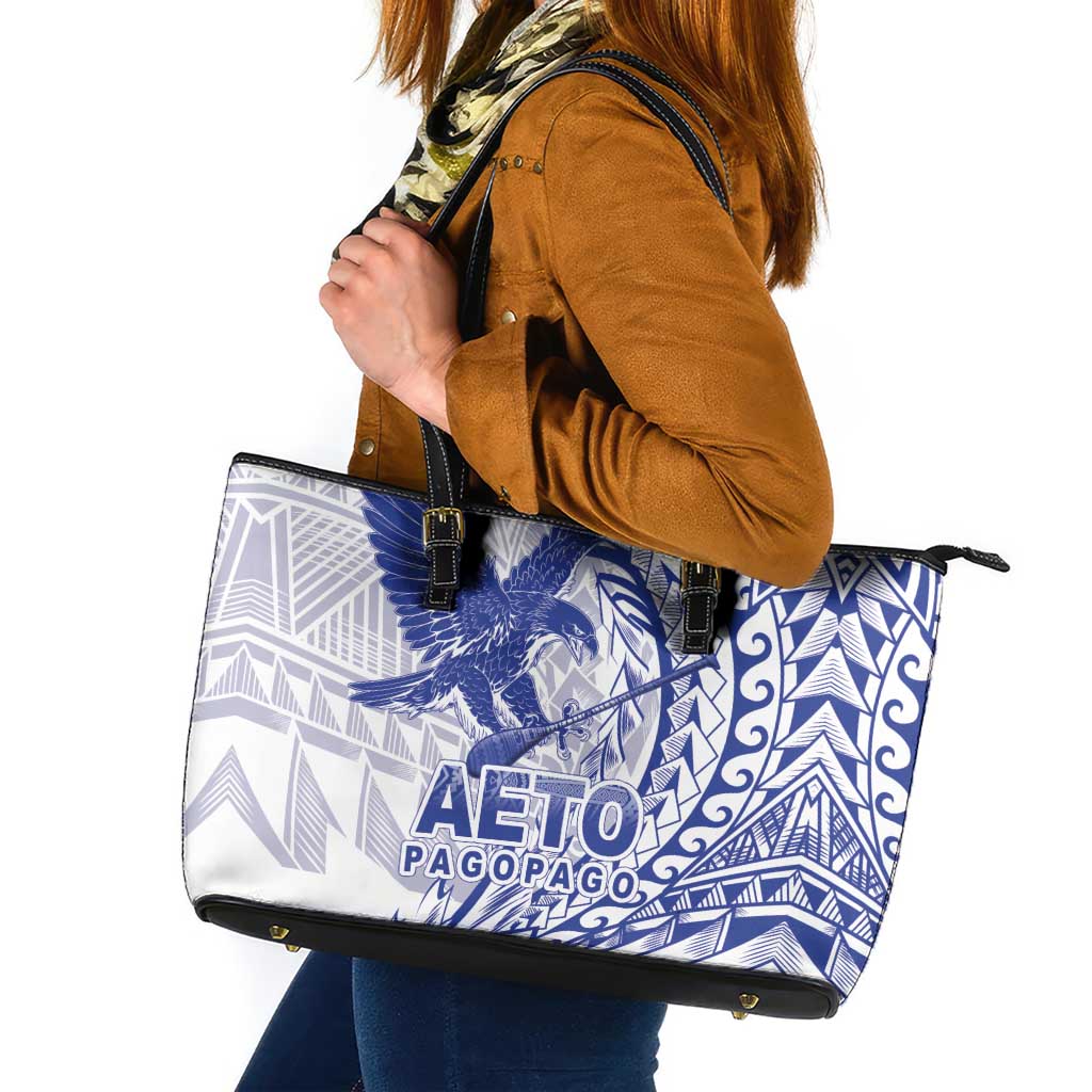 American Samoa Pago Pago Aeto Leather Tote Bag Wingstyle Blue-White Color LT03 White - Polynesian Pride