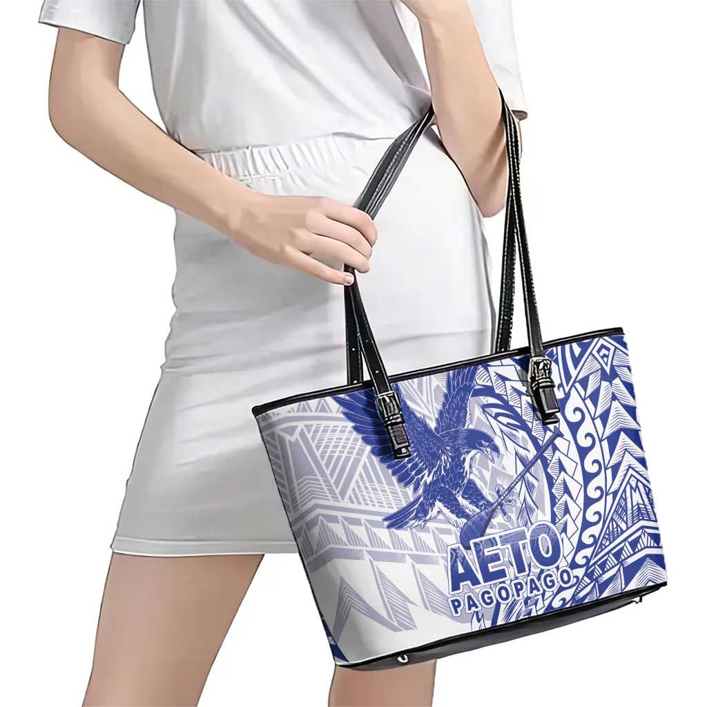 Samoa Pago Pago Aeto Leather Tote Bag Wingstyle Blue-White Color - Polynesian Pride