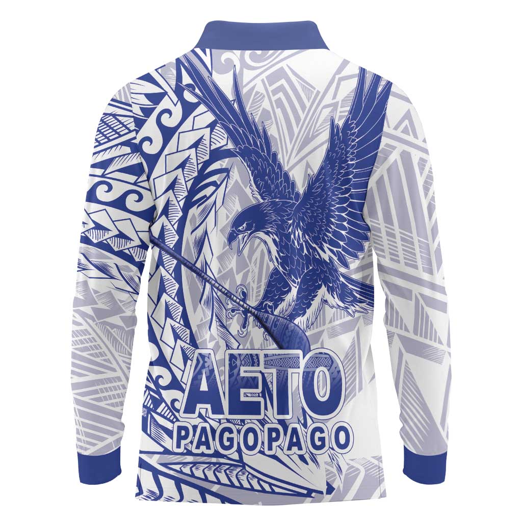 Samoa Pago Pago Aeto Long Sleeve Polo Shirt Wingstyle Blue-White Color - Polynesian Pride