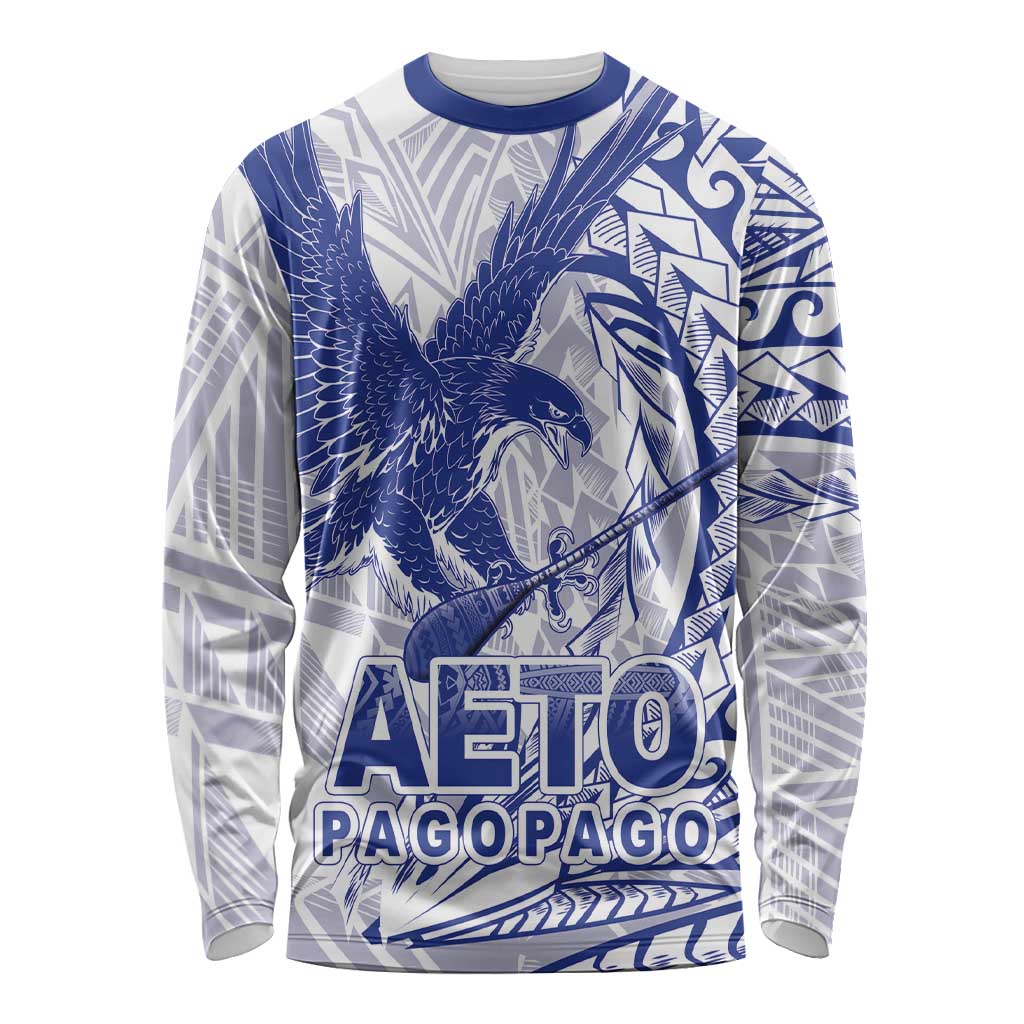 American Samoa Pago Pago Aeto Long Sleeve Shirt Wingstyle Blue-White Color LT03 Unisex White - Polynesian Pride